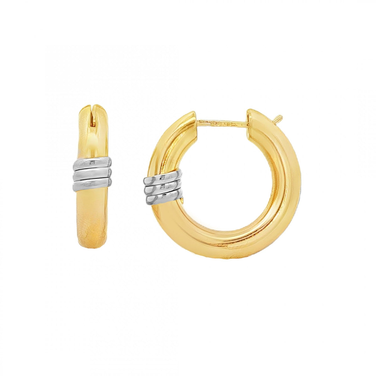 9ct Yellow & White Gold Hoop Earrings - 26x24x6mm - 5.6g