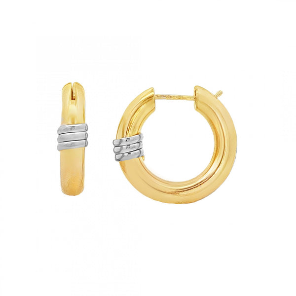 9ct Yellow & White Gold Hoop Earrings - 26x24x6mm - 5.6g