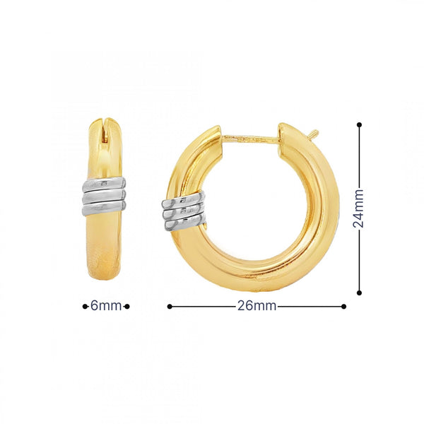 9ct Yellow & White Gold Hoop Earrings - 26x24x6mm - 5.6g