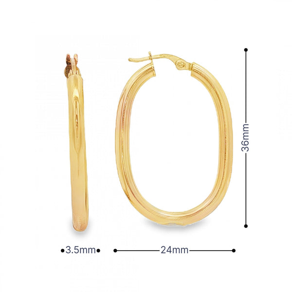 9ct Yellow Gold Oval Hoop Earrings - 20x21x3.5mm - 2.8g