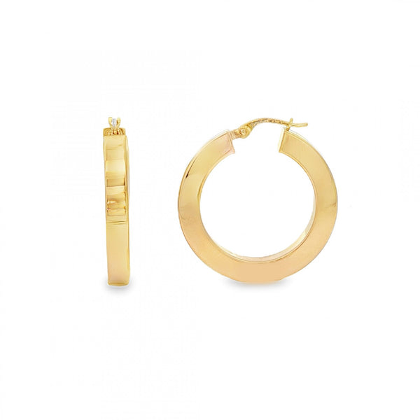 9ct Yellow Gold Flat-Edge Hoop Earrings - 27x28mm - 3.8g