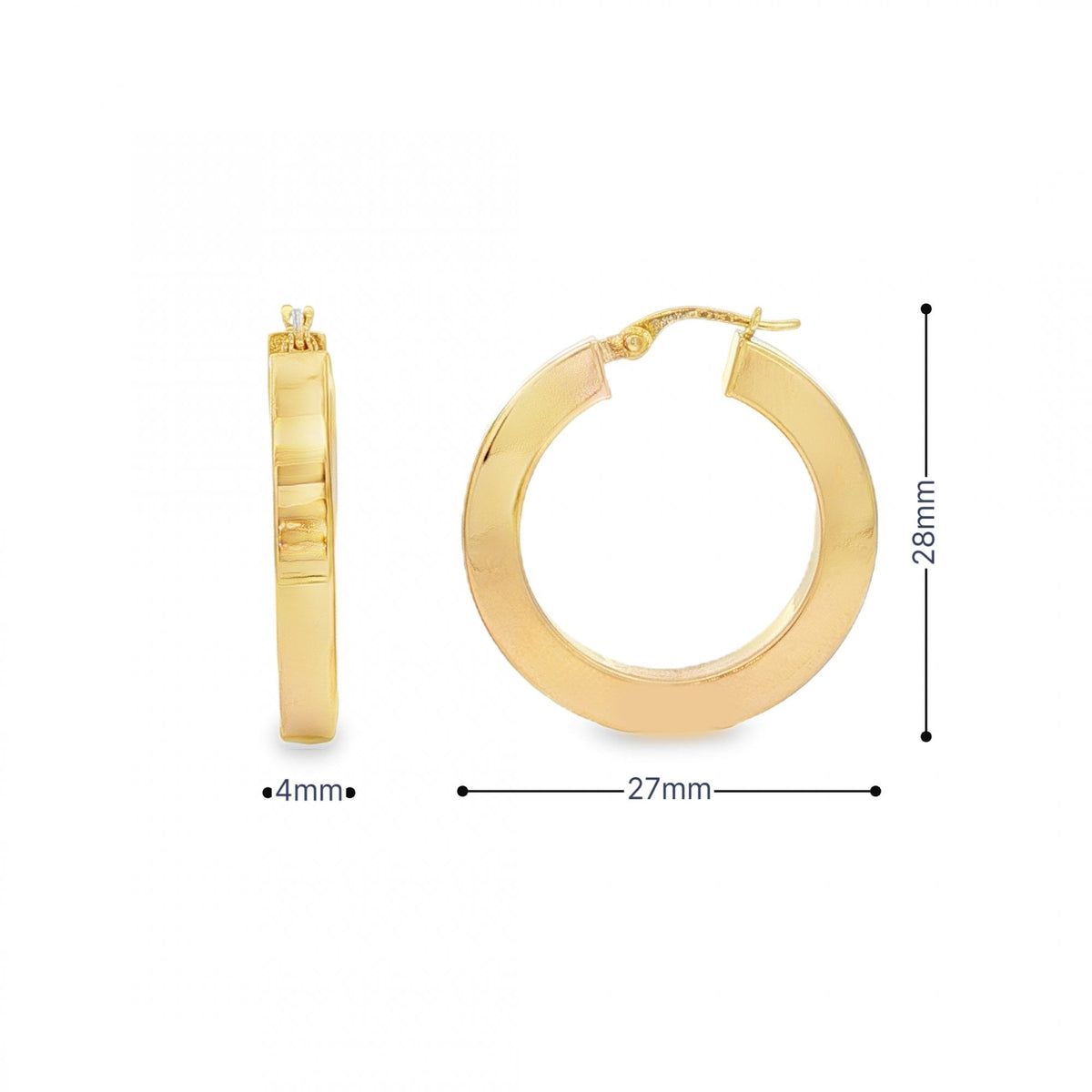 9ct Yellow Gold Flat-Edge Hoop Earrings - 27x28mm - 3.8g