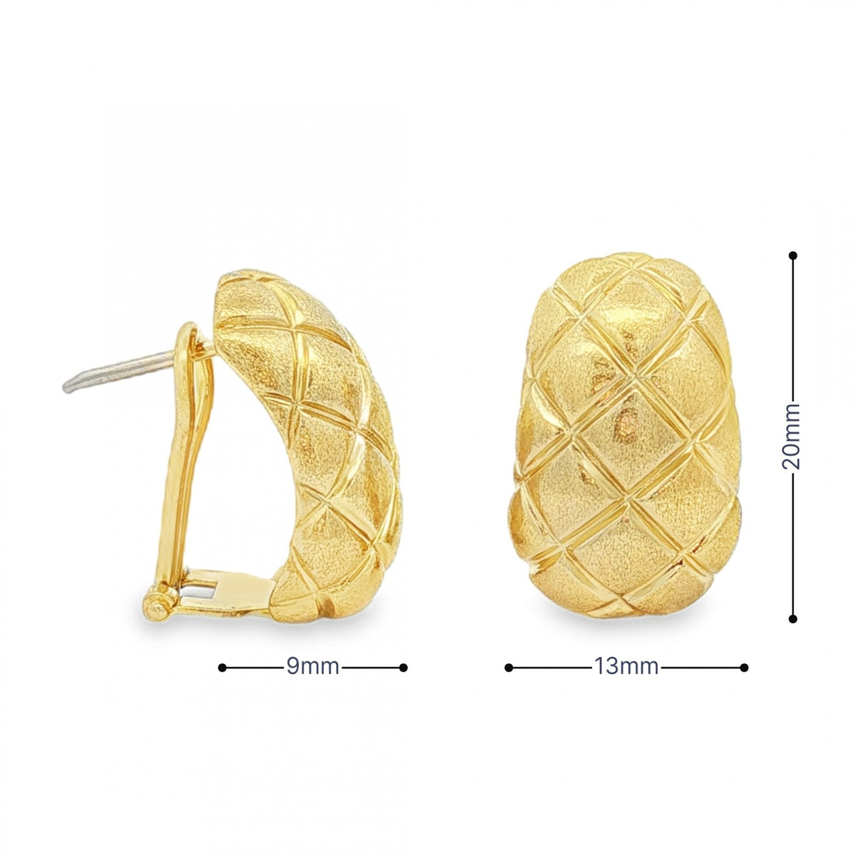 9ct Yellow Gold Pineapple Hinge Stud Earrings - 13x20x9mm - 7.9g