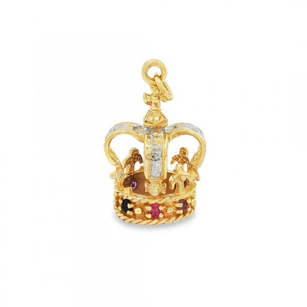 9ct Yellow Gold Birthstone Crown Charm - 25x16x16mm - 4.9g