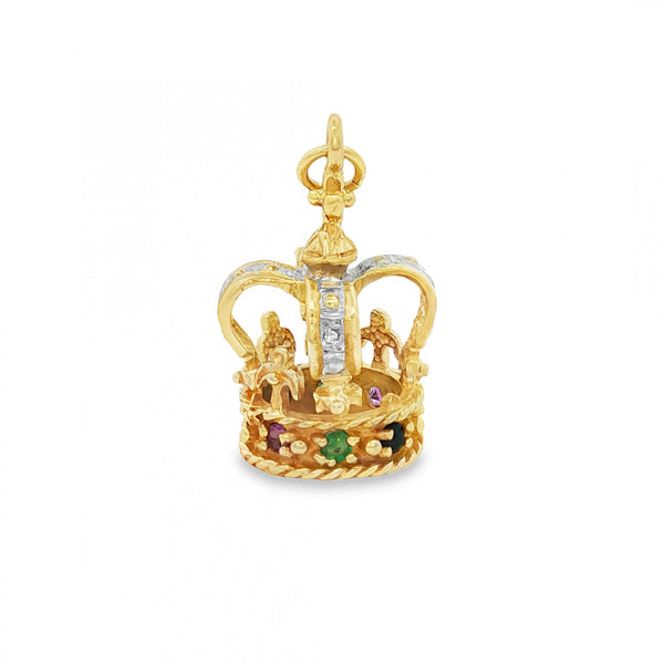 9ct Yellow Gold Birthstone Crown Charm - 25x16x16mm - 4.9g