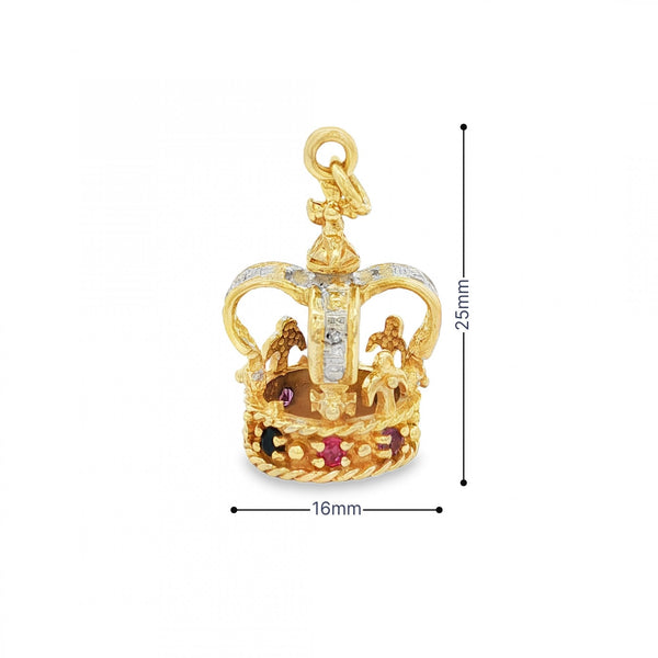 9ct Yellow Gold Birthstone Crown Charm - 25x16x16mm - 4.9g