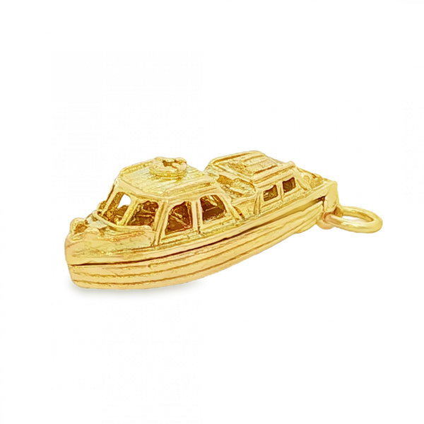 9ct Yellow Gold Hinged Boat Charm - 27x10x9mm - 5.8g