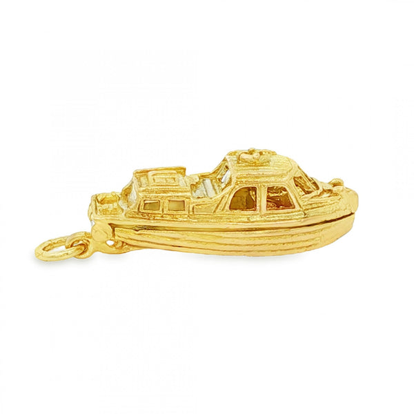 9ct Yellow Gold Hinged Boat Charm - 27x10x9mm - 5.8g