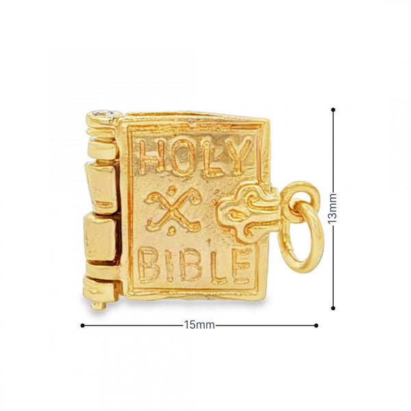 9ct Yellow Gold Bible Charm - 15x13x4.5mm - 3.4g