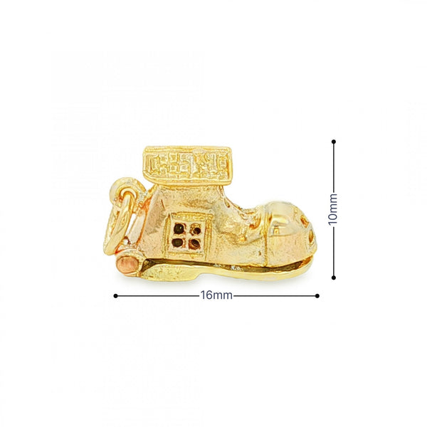 9ct Yellow Gold Hinged Shoe House Charm - 16x10x6mm - 2.5g