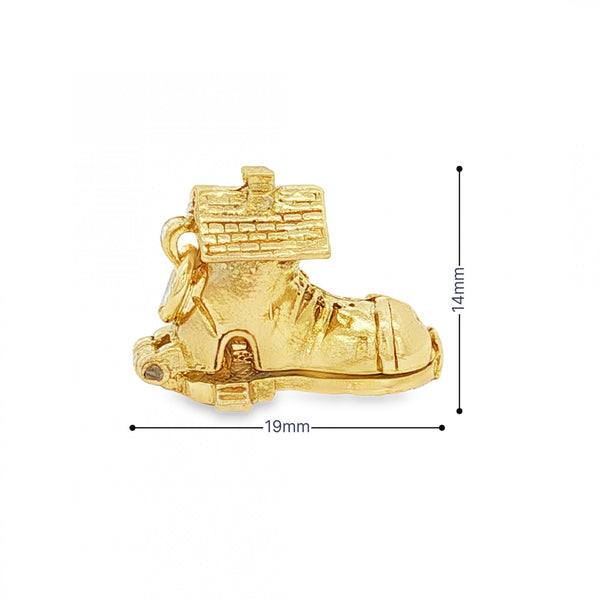 9ct Yellow Gold Hinged Shoe House Charm - 19x14x8mm - 4.3g