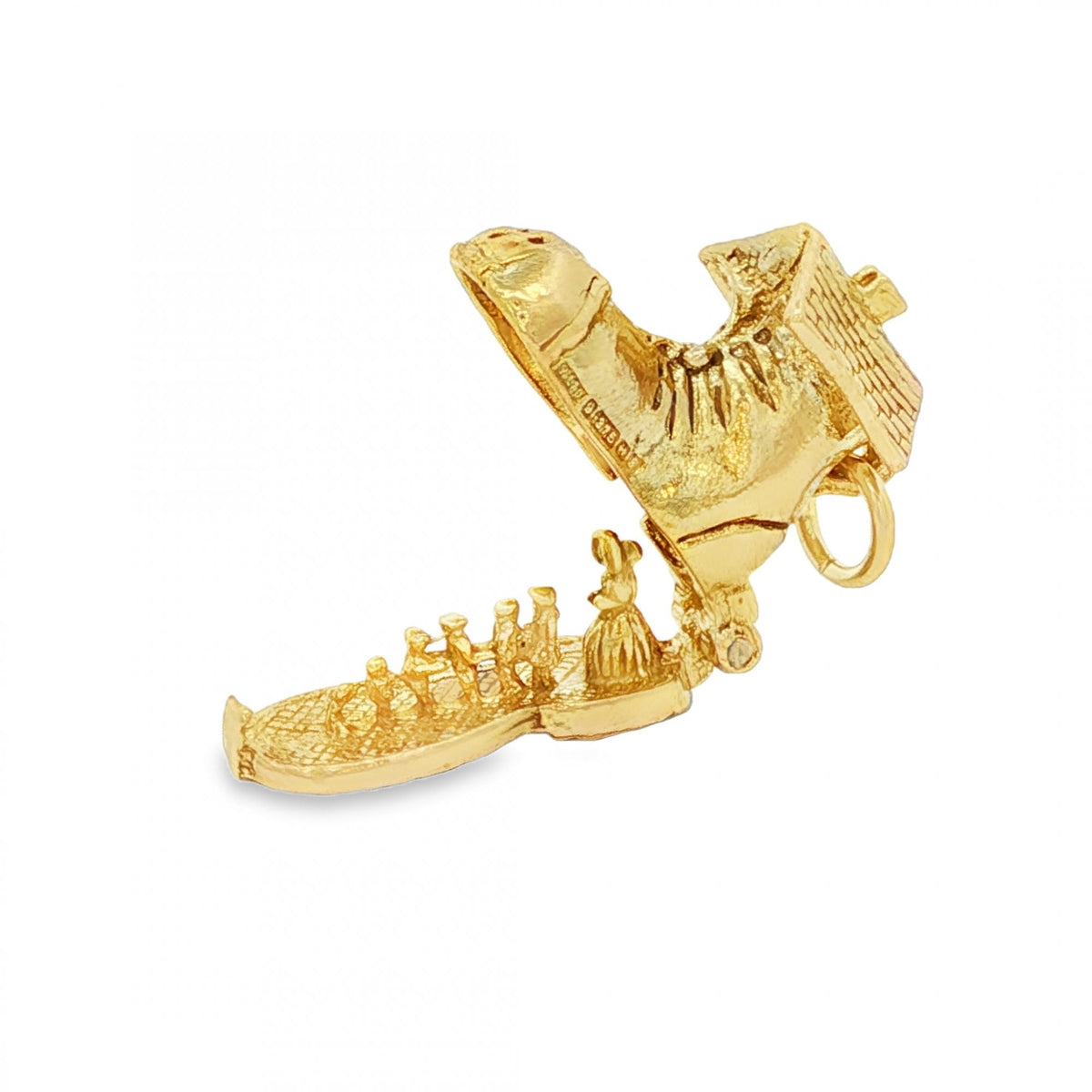 9ct Yellow Gold Hinged Shoe House Charm - 19x14x8mm - 4.3g