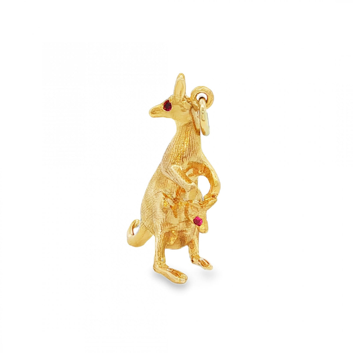 9ct Yellow Gold Pink Sapphires Kangaroo Charm - 21x25x7mm - 4.8g