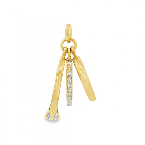 9ct Yellow Gold 3 Rings Charm - 13x21x11mm - 2.8g