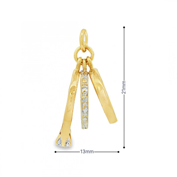 9ct Yellow Gold 3 Rings Charm - 13x21x11mm - 2.8g
