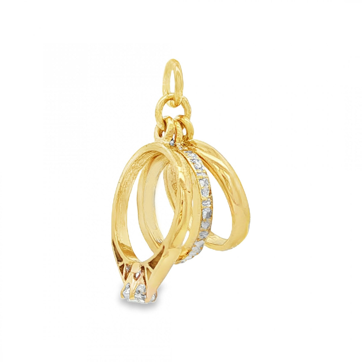 9ct Yellow Gold 3 Rings Charm - 13x21x11mm - 2.8g