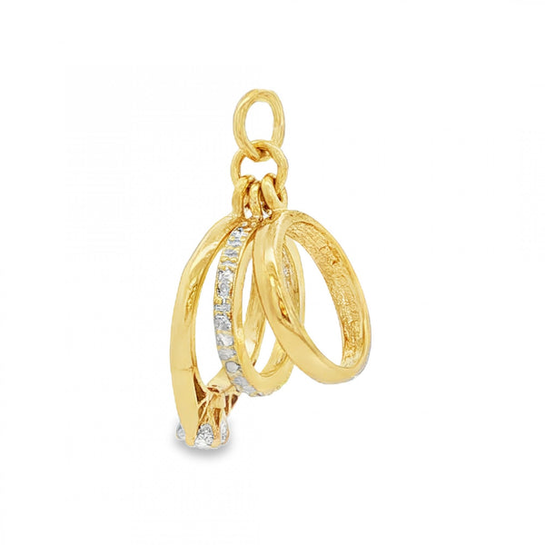 9ct Yellow Gold 3 Rings Charm - 13x21x11mm - 2.8g