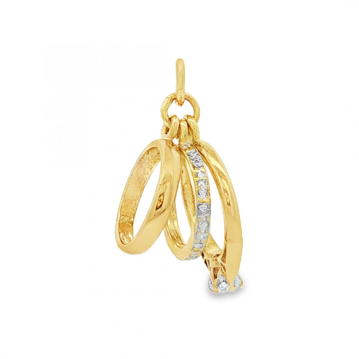 9ct Yellow Gold 3 Rings Charm - 13x21x11mm - 2.8g