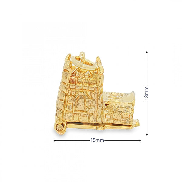 9ct Yellow Gold Hinged Church Charm - 15x13x9mm - 4.4g