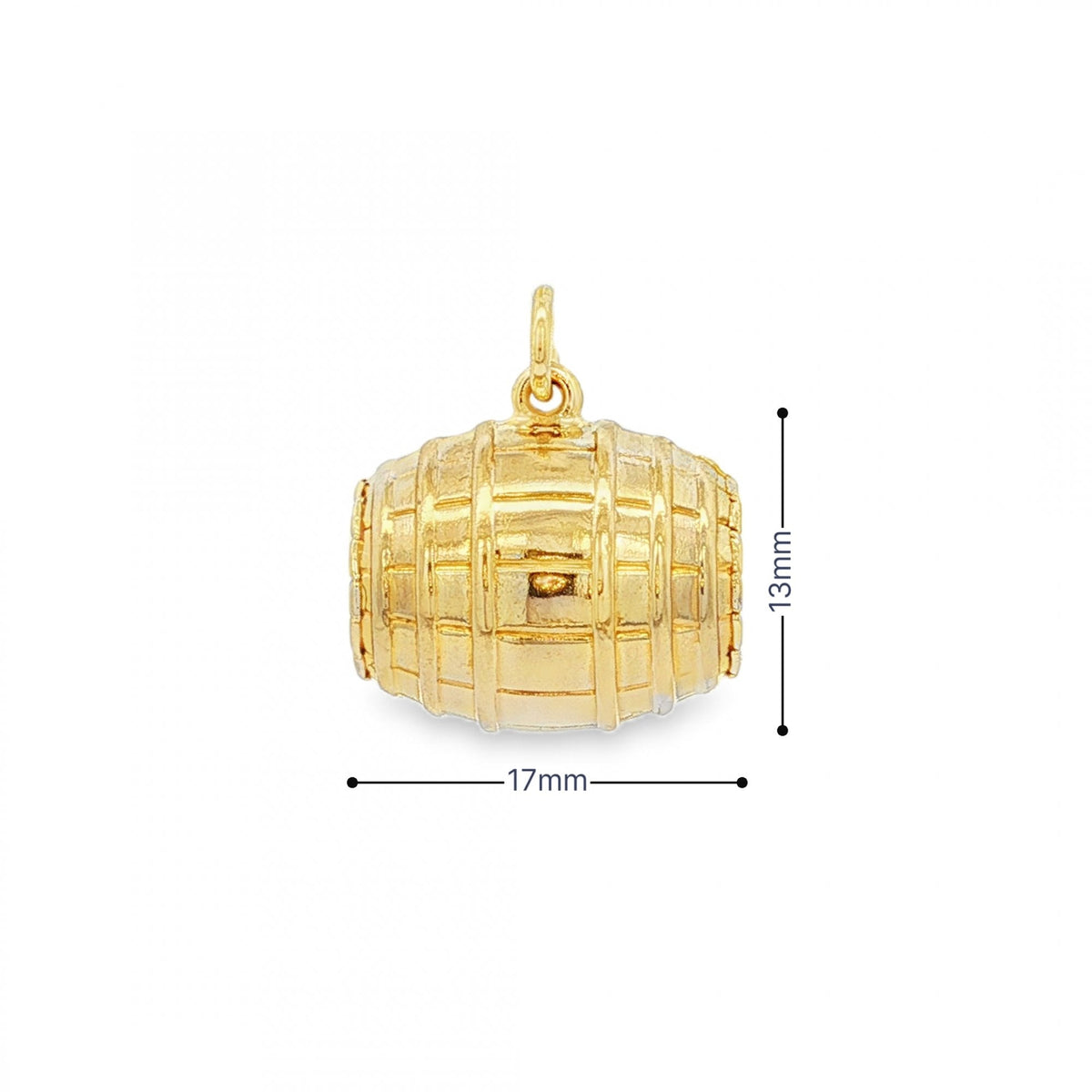 9ct Yellow Gold Hollow Barrel Charm - 17x16x13mm - 1.7g