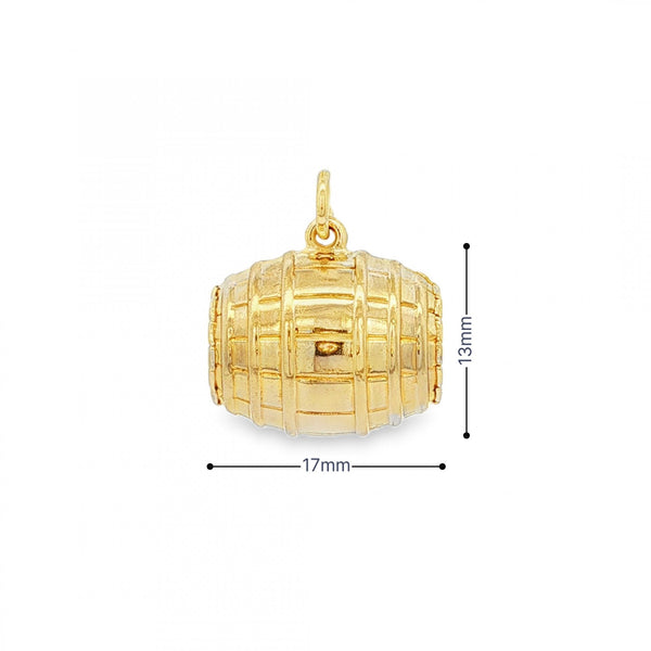 9ct Yellow Gold Hollow Barrel Charm - 17x16x13mm - 1.7g