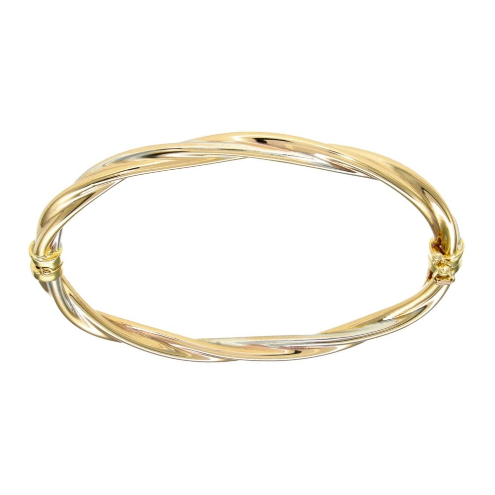 9ct Multi-Tone Gold Triple Twist Bangle - 18cm - 6.6g