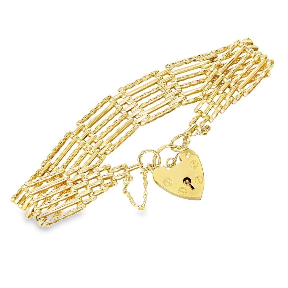 9ct Yellow Gold 6-Bar Gate Bracelet - 7.5" - 16.1g