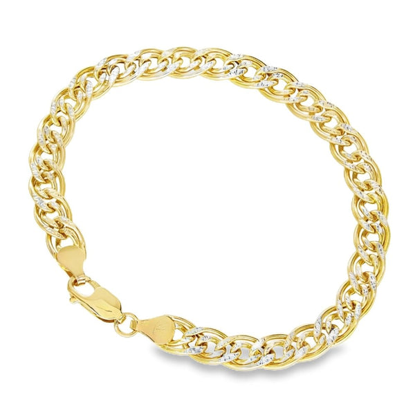 9ct Yellow Gold Hollow Double Curb Bracelet - 8" - 6.6g