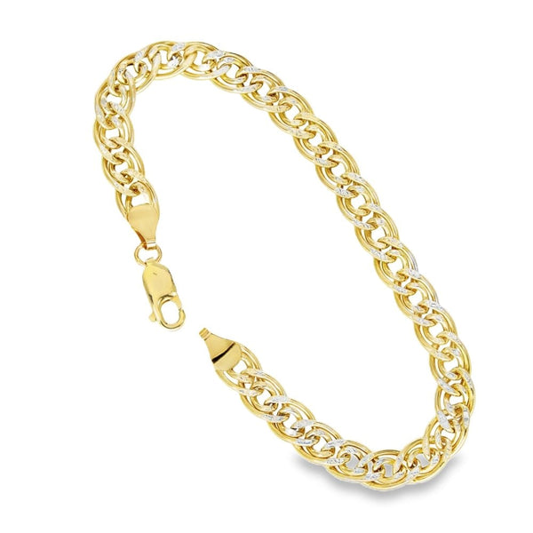 9ct Yellow Gold Hollow Double Curb Bracelet - 8" - 6.6g