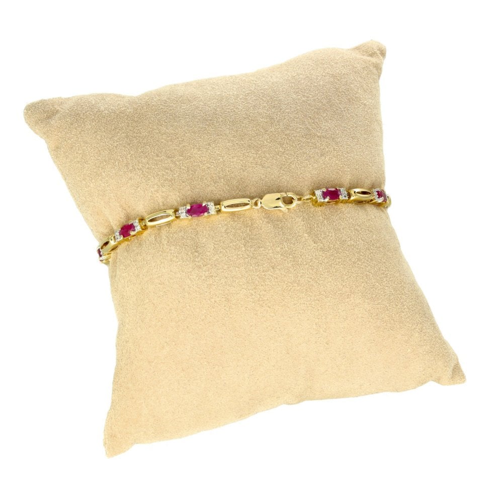9ct Yellow Gold Ruby & Diamond Bar Bracelet - 7.5" - 0.25ct