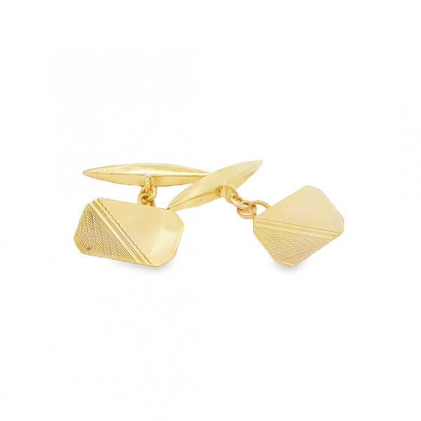 9ct Yellow Gold Half-Patterned Cufflinks - 10x17mm - 5.0g