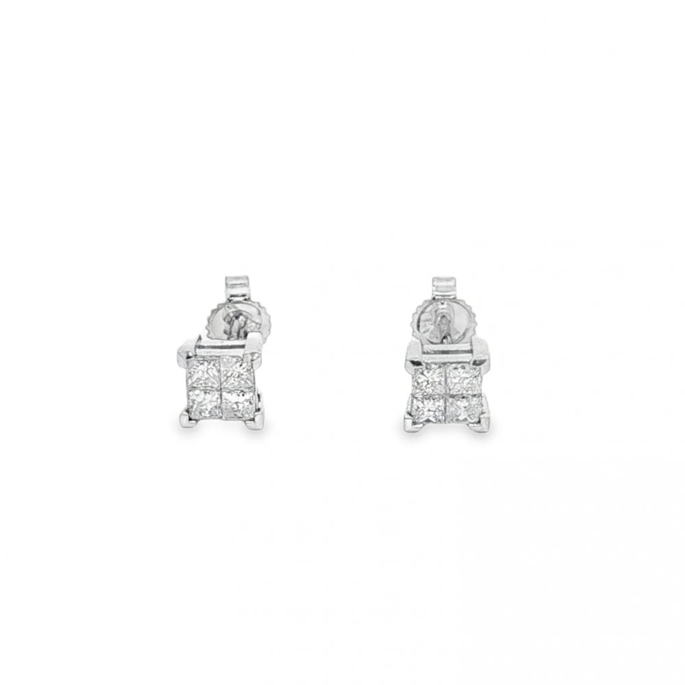 18ct White Gold Diamond Cluster Stud Earrings - 6x6mm - 0.48ct