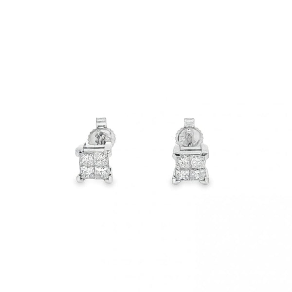 18ct White Gold Diamond Cluster Stud Earrings - 6x6mm - 0.48ct