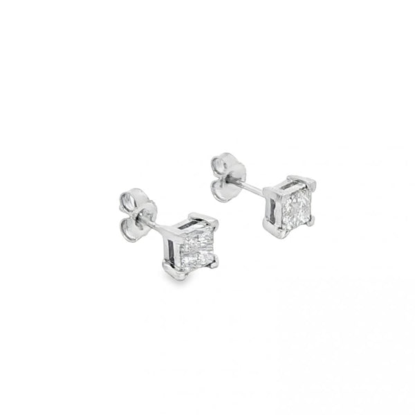 18ct White Gold Diamond Cluster Stud Earrings - 6x6mm - 0.48ct