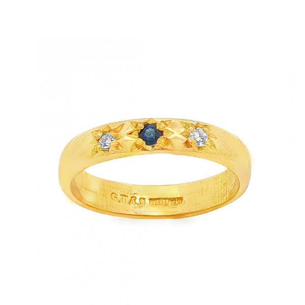 22ct Yellow Gold Sapphire & Diamond Band - Size N - 0.07ct
