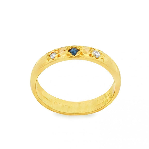 22ct Yellow Gold Sapphire & Diamond Band - Size N - 0.07ct