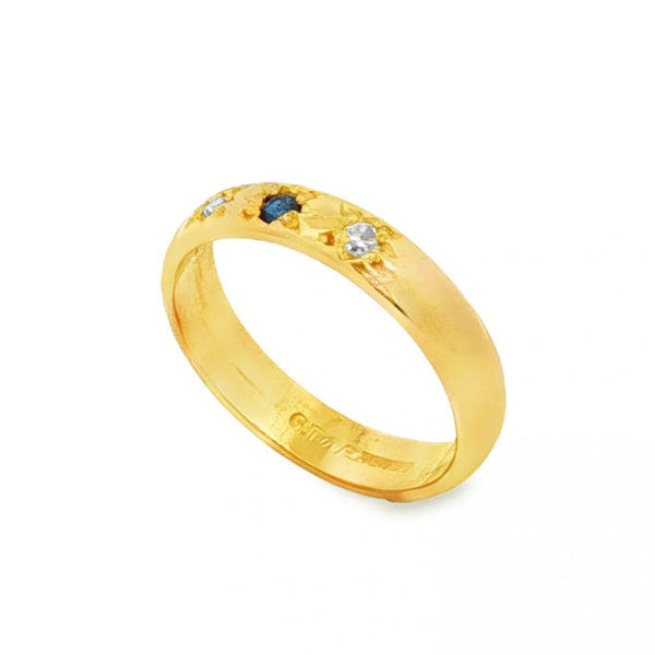 22ct Yellow Gold Sapphire & Diamond Band - Size N - 0.07ct