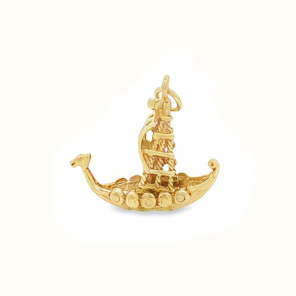 9ct Yellow Gold Viking Ship Charm - 23x23x14mm - 4.1g