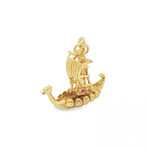 9ct Yellow Gold Viking Ship Charm - 23x23x14mm - 4.1g
