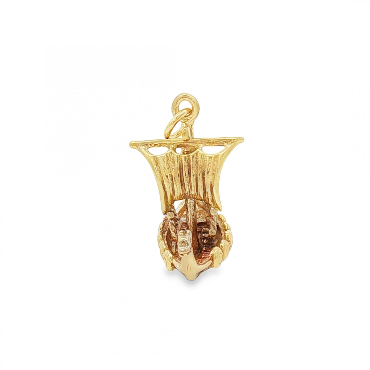 9ct Yellow Gold Viking Ship Charm - 23x23x14mm - 4.1g