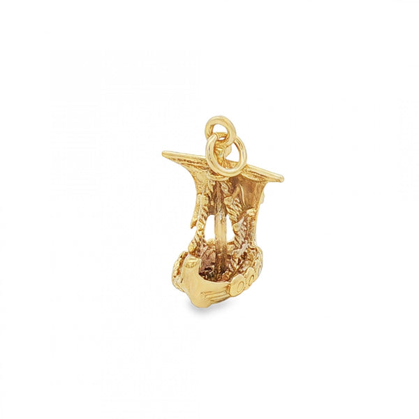 9ct Yellow Gold Viking Ship Charm - 23x23x14mm - 4.1g