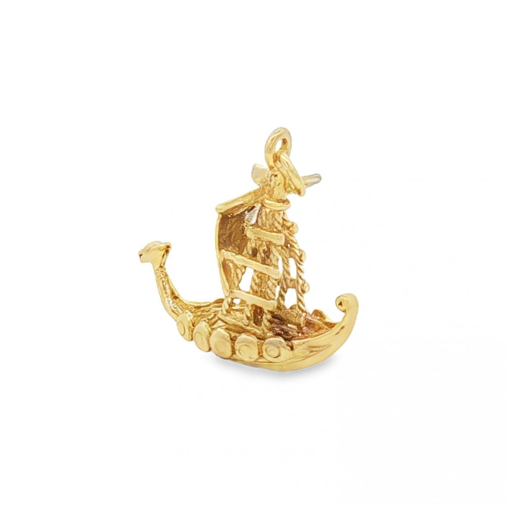 9ct Yellow Gold Viking Ship Charm - 23x23x14mm - 4.1g