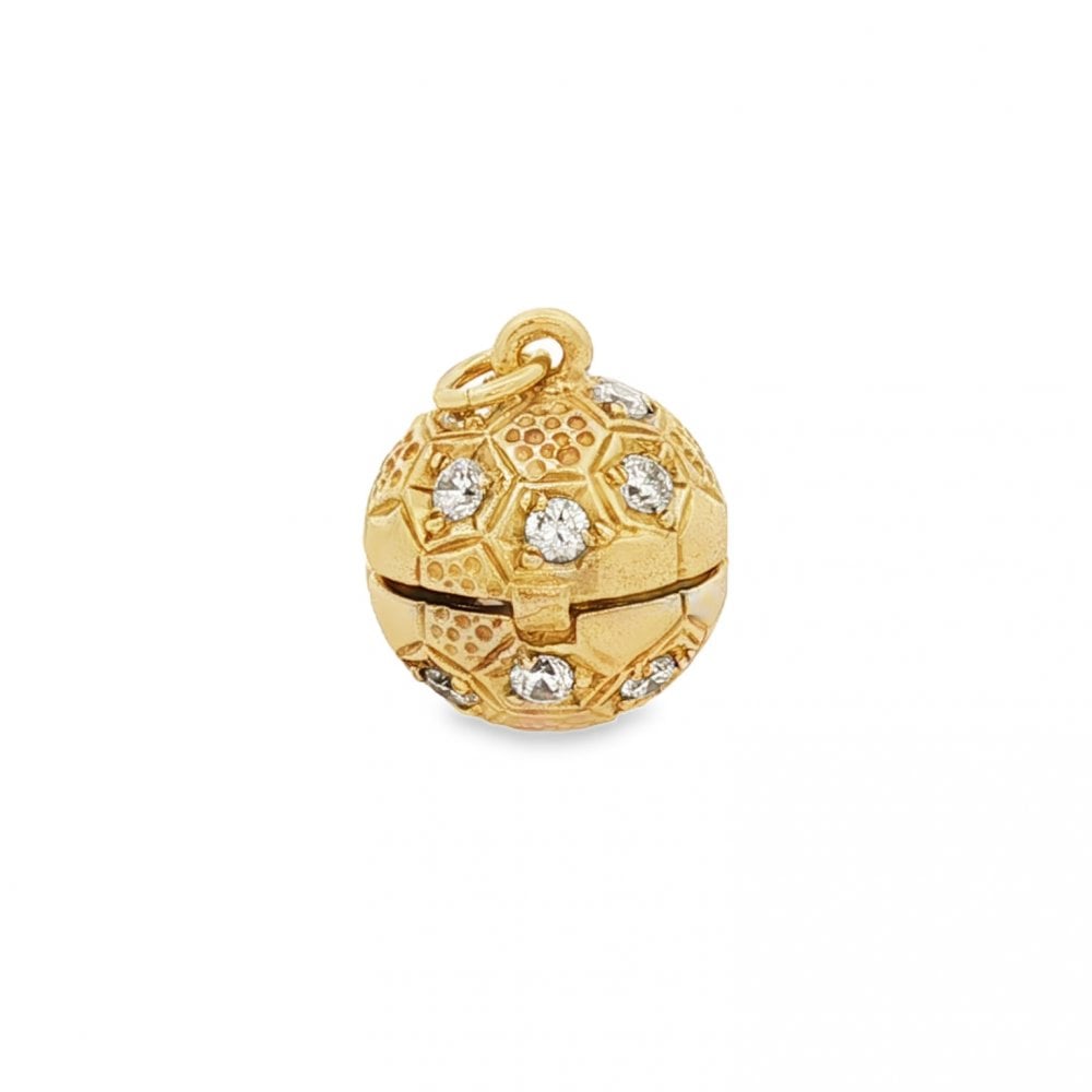 9ct Yellow Gold CZ Football Charm - 15x17x16mm - 7.1g