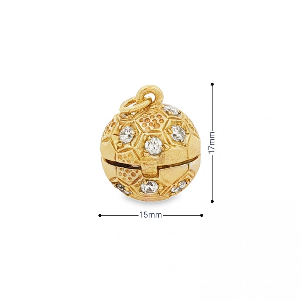 9ct Yellow Gold CZ Football Charm - 15x17x16mm - 7.1g