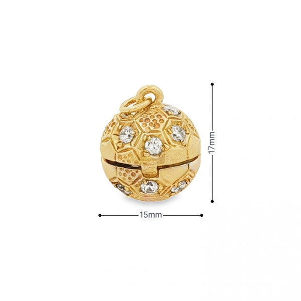 9ct Yellow Gold CZ Football Charm - 15x17x16mm - 7.1g
