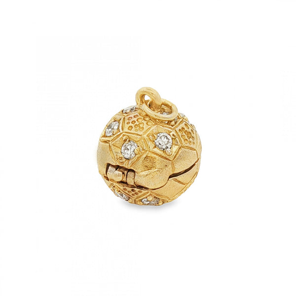 9ct Yellow Gold CZ Football Charm - 15x17x16mm - 7.1g