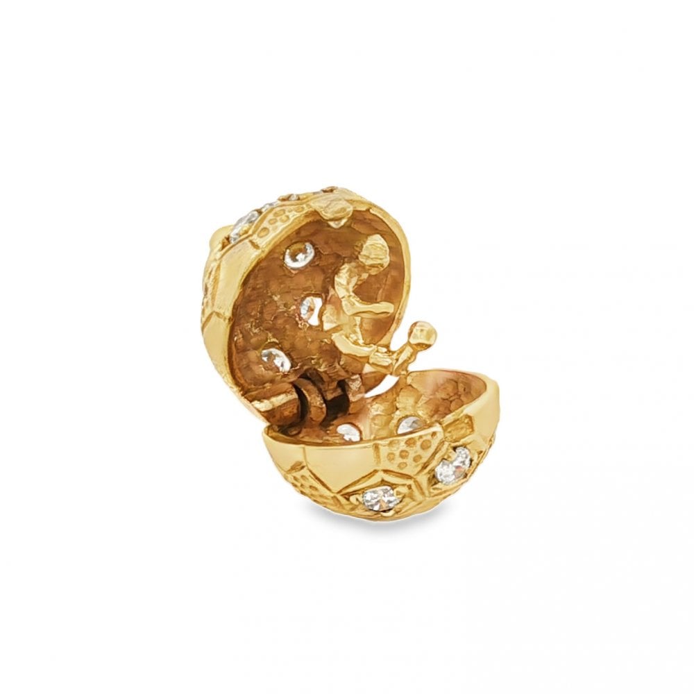 9ct Yellow Gold CZ Football Charm - 15x17x16mm - 7.1g