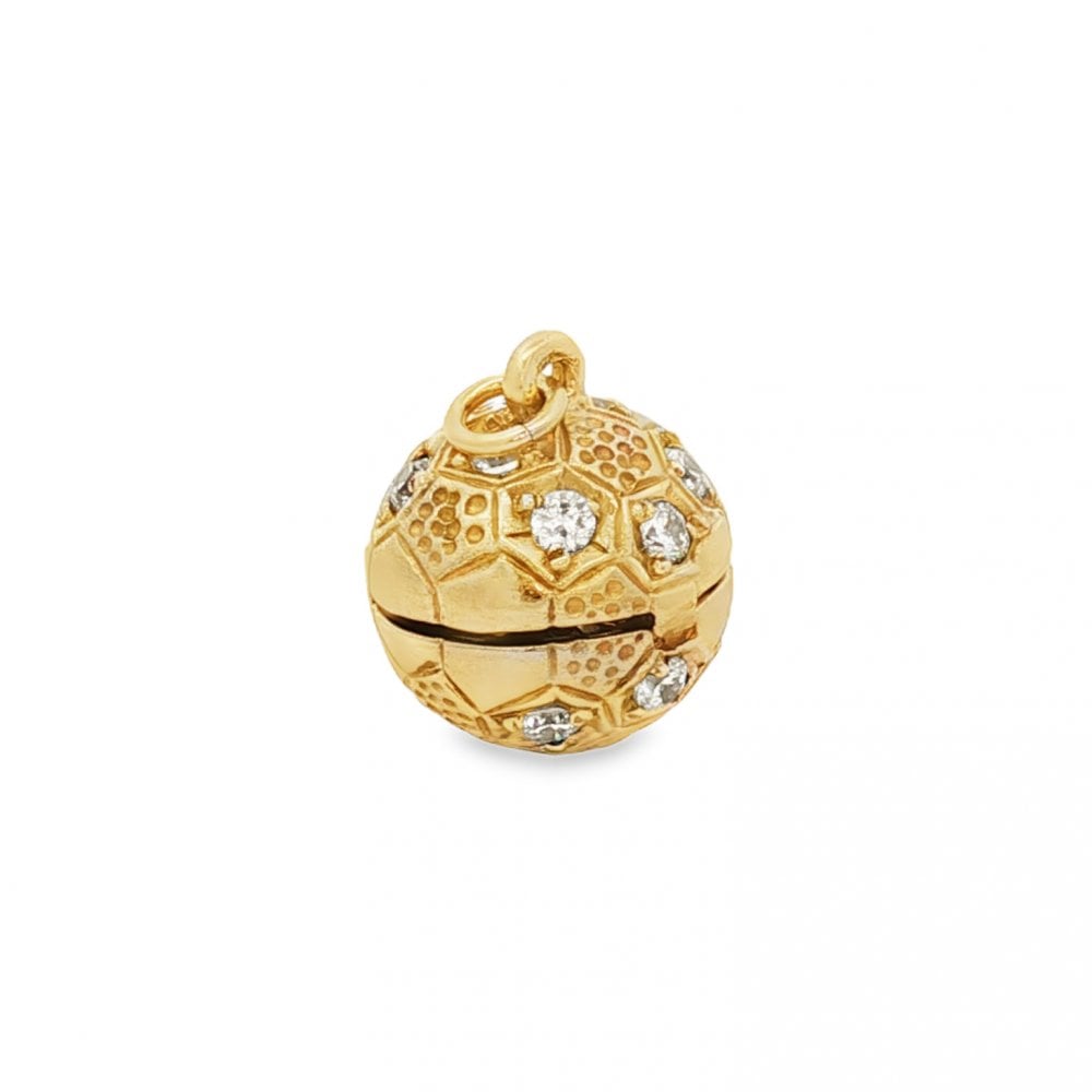 9ct Yellow Gold CZ Football Charm - 15x17x16mm - 7.1g