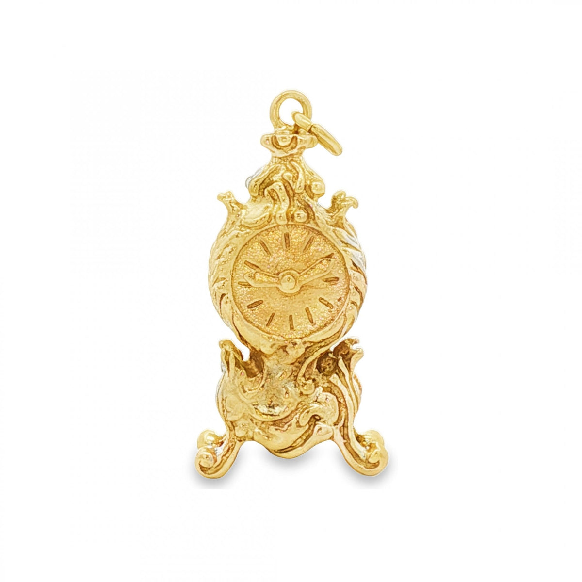9ct Yellow Gold Old Clock Charm - 15x29x12mm - 8.1g