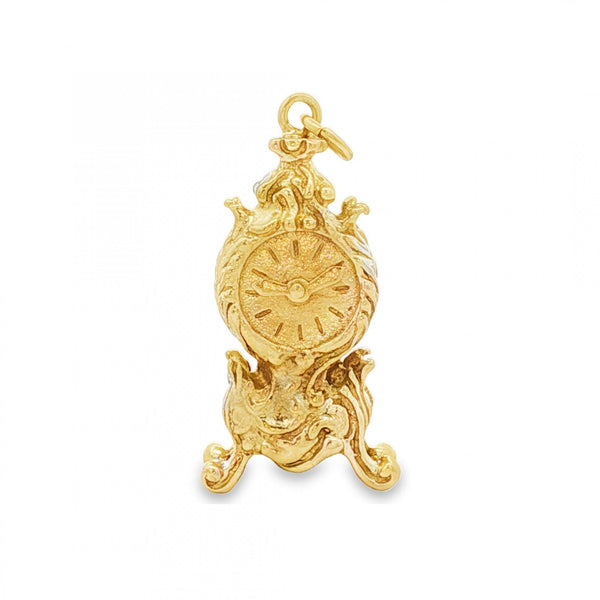 9ct Yellow Gold Old Clock Charm - 15x29x12mm - 8.1g